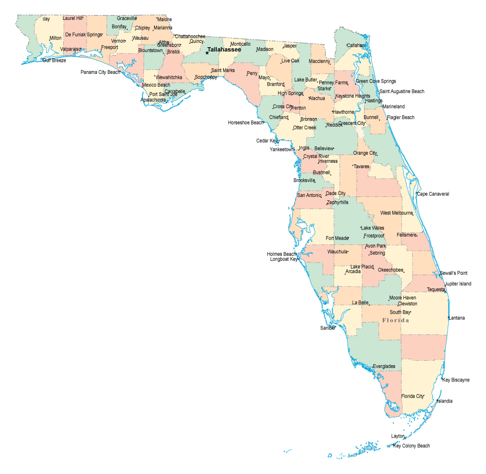 Administrative Divisions Map Of Florida With Major Cities Vidiani 