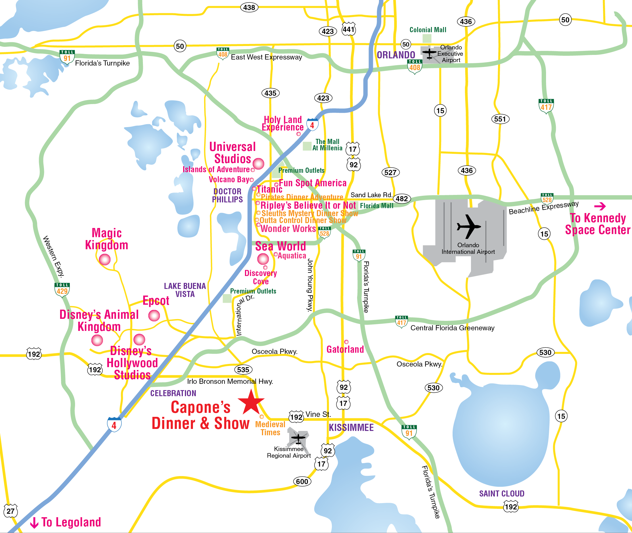 Attractions Map Orlando Area Theme Park Map Alcapones