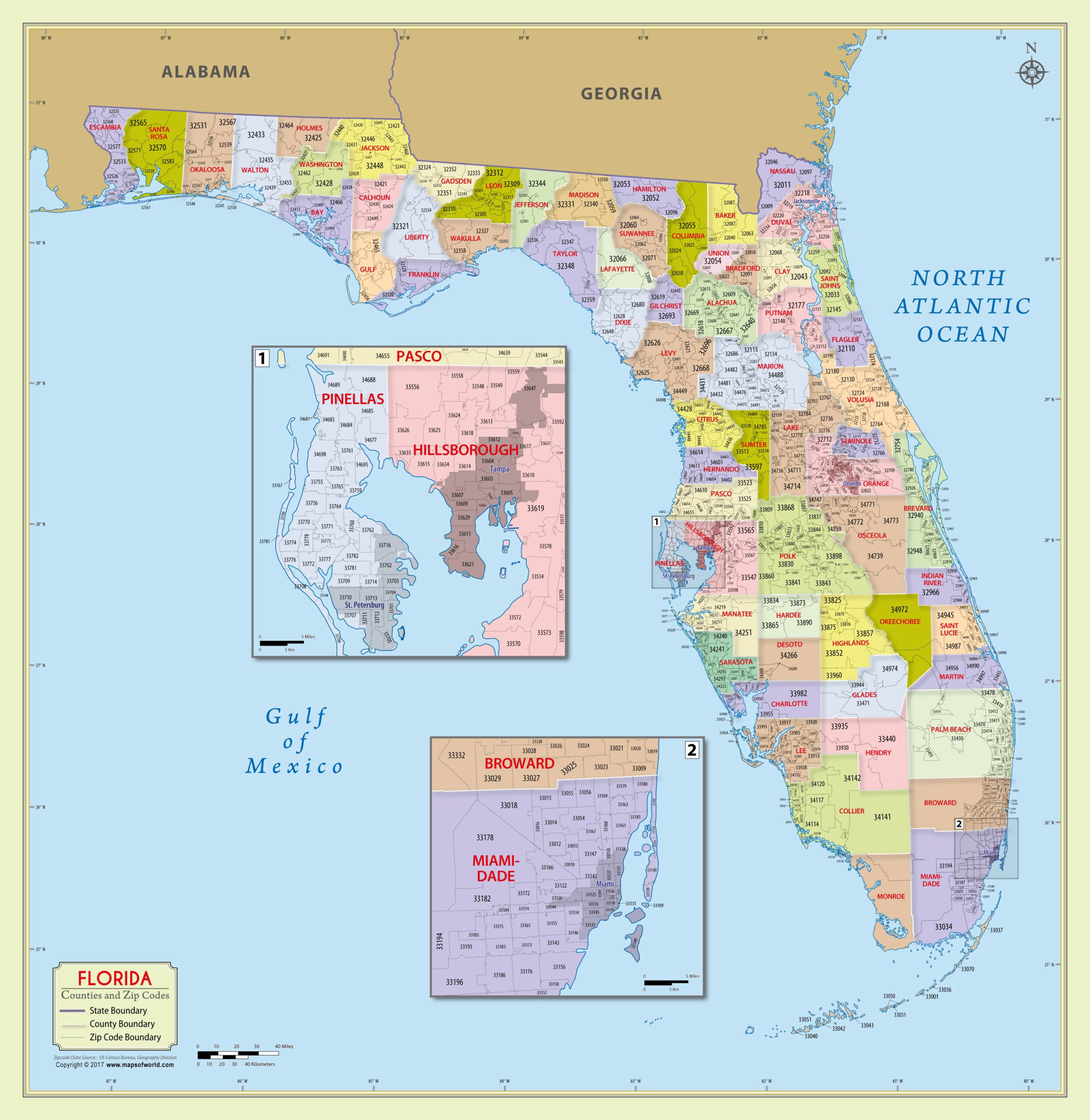 Buy Florida Zip Code With Counties Map Florida County Map County Map 