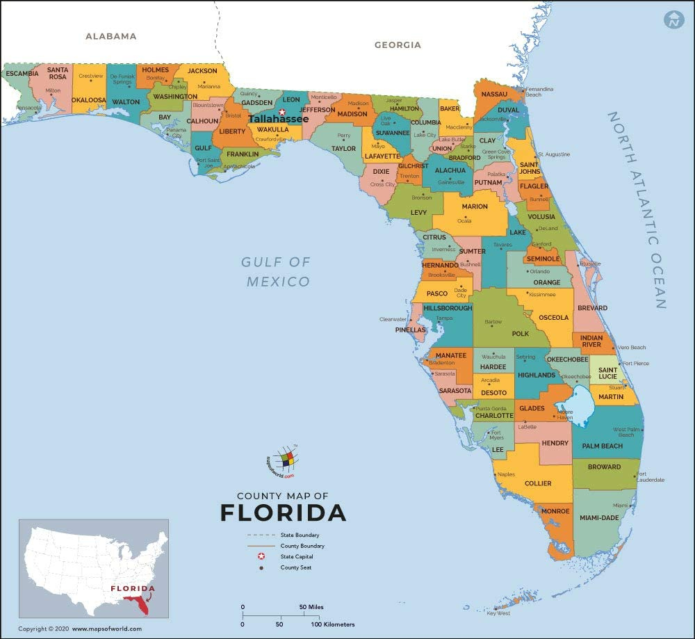 Condado De Florida Mapa LAMINADO 60 De Ancho X 54 9 De Alto