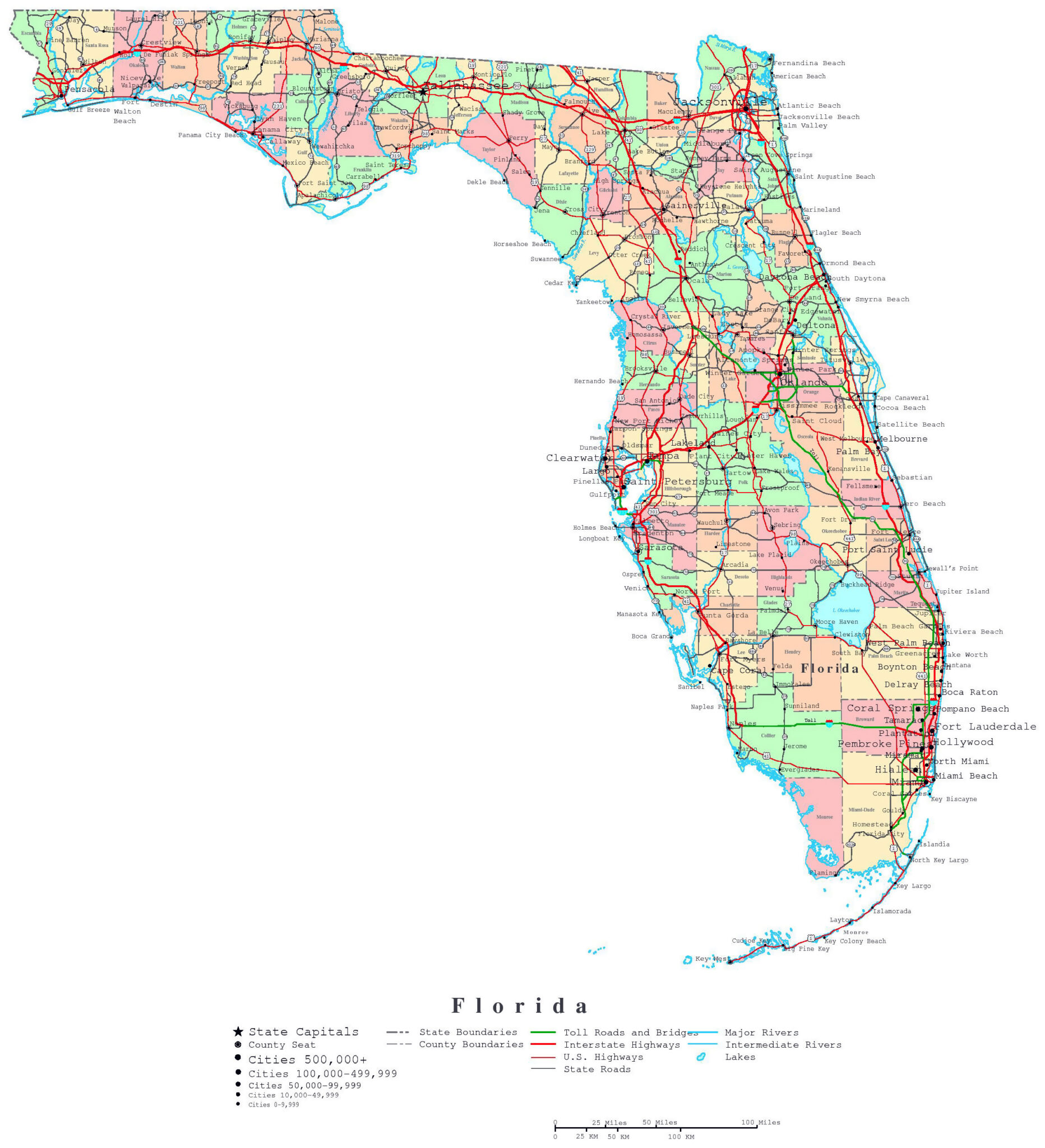 Detailed Administrative Map Of Florida State With Roads Highways And Maps Of Florida 3974