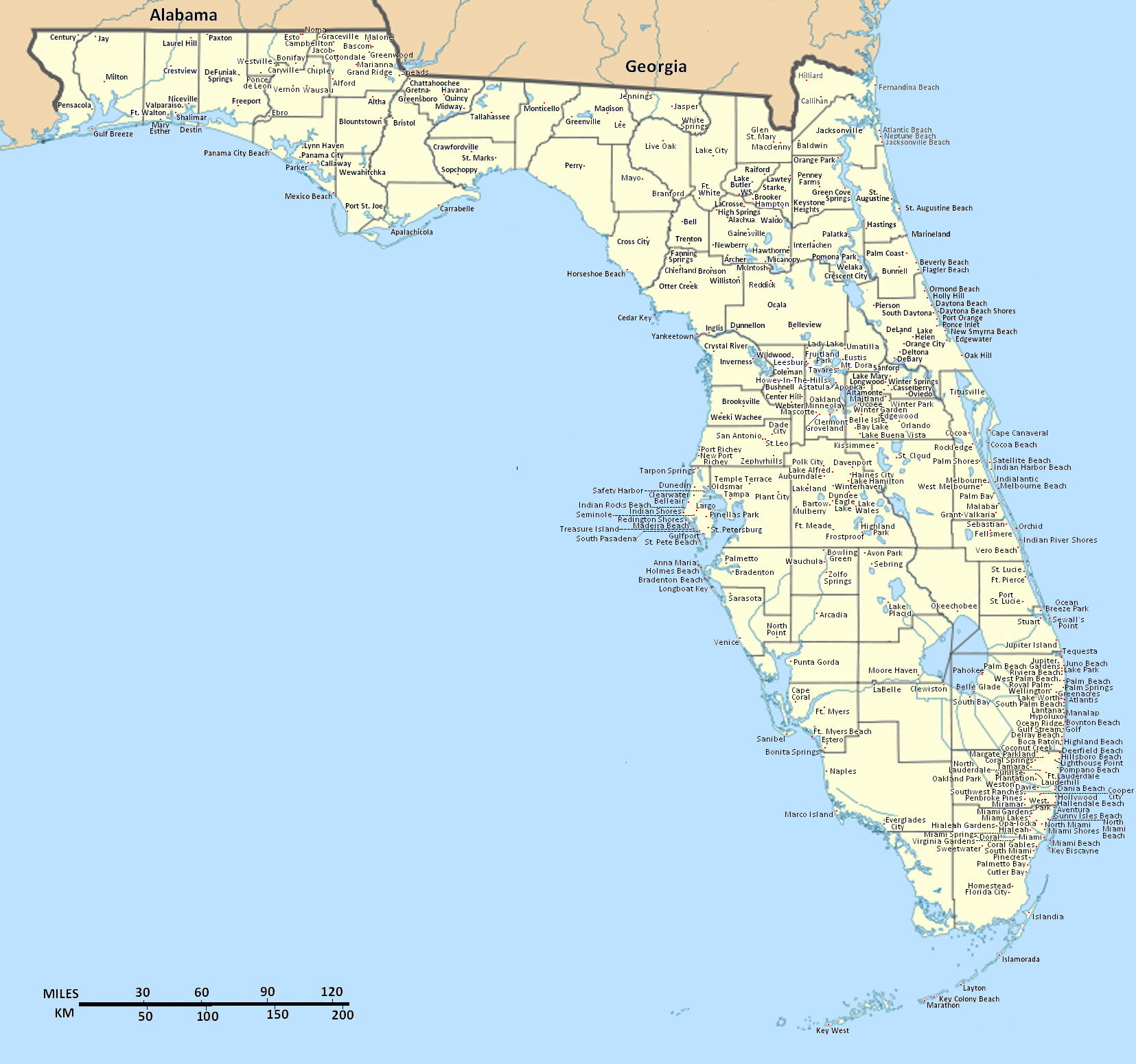 Detailed Florida State Map With Cities Florida State Detailed Map With 