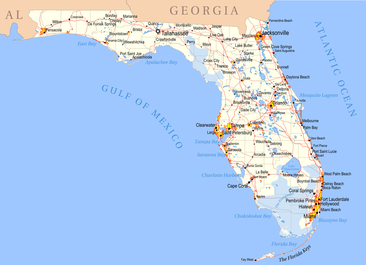 Detailed Map Of Florida State Florida State Detailed Map Vidiani 