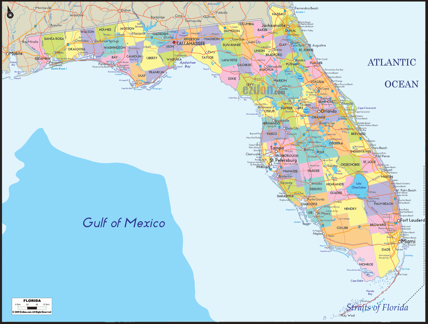 Detailed Political Map Of Florida Ezilon Maps Maps Of Florida 9274