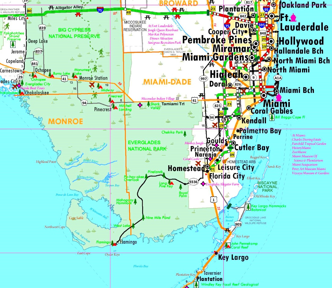 Everglades National Park Area Road Map