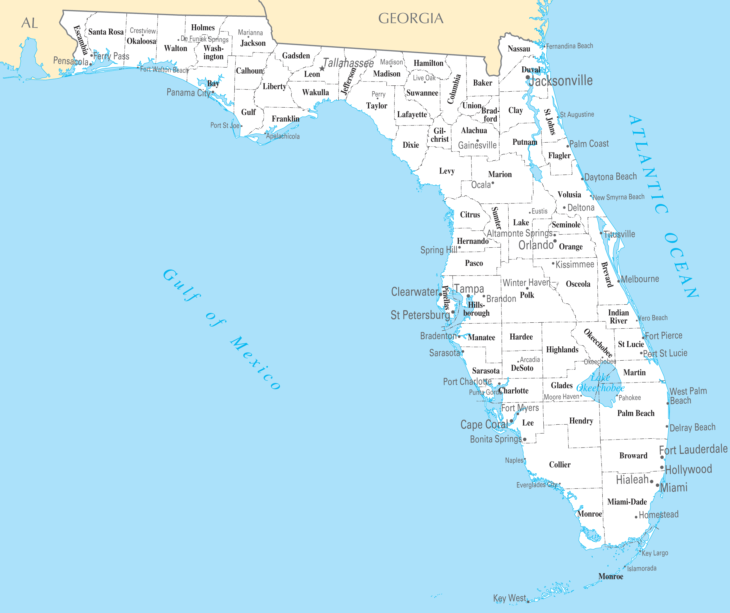 Map Of Florida With All Cities And Towns Maps Of Florida 9284