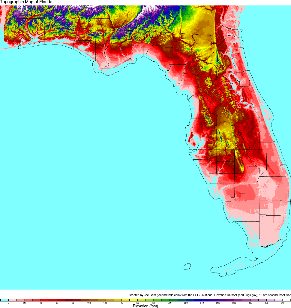 Florida Elevation Map By County Maping Resources