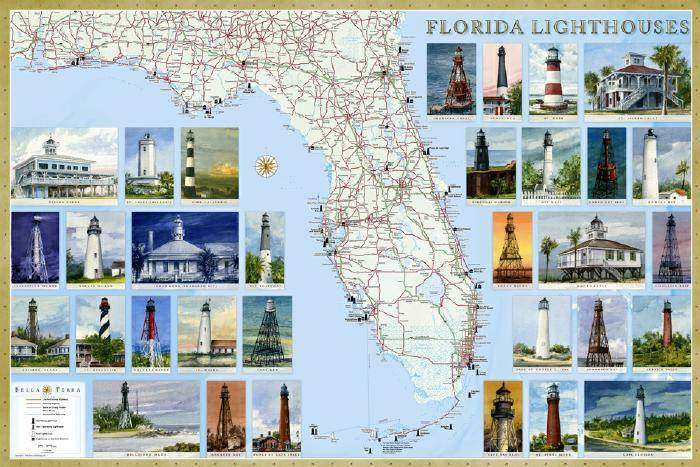 Florida Lighthouse Map Illustrated Guide Map To Florida Lighthouses