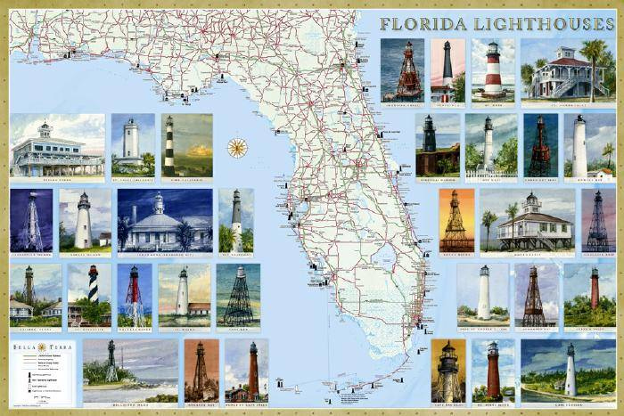 Florida Lighthouse Map Illustrated Guide Map To Florida Lighthouses   Florida Lighthouse Map Illustrated Guide Map To Florida Lighthouses 