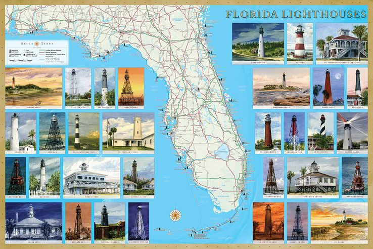 Florida Lighthouses Illustrated Map Guide Bella Terra Maps