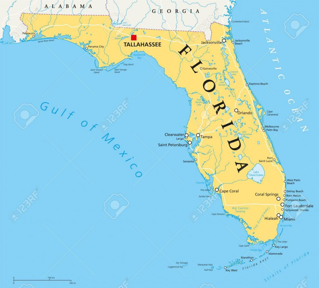 Florida Political Map With Capital Tallahassee Borders Important 