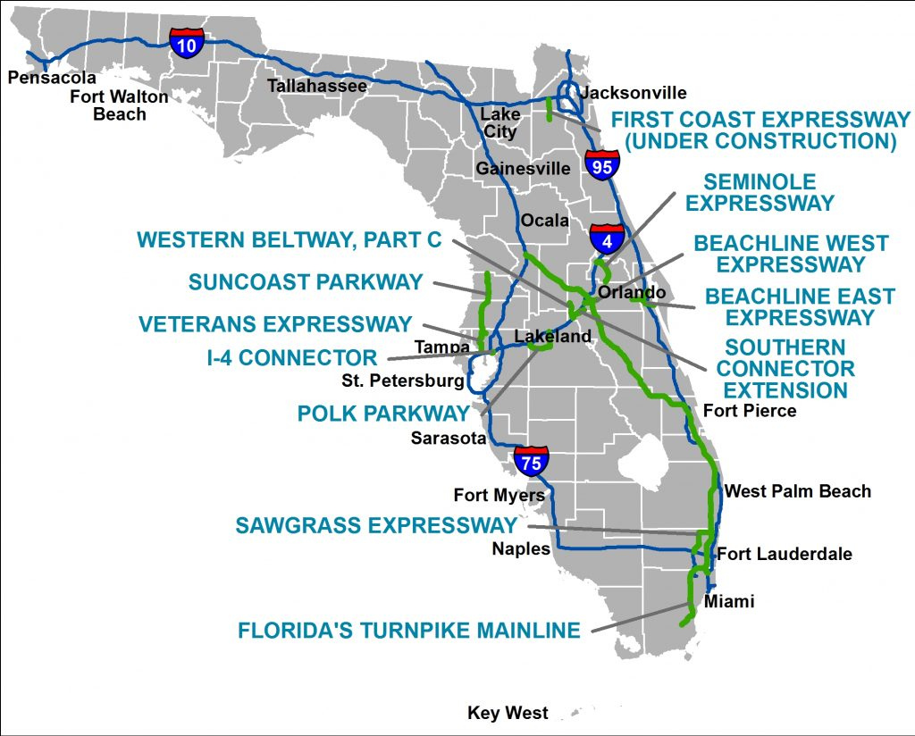 Florida s Turnpike The Less Stressway Road Map Of North Florida 