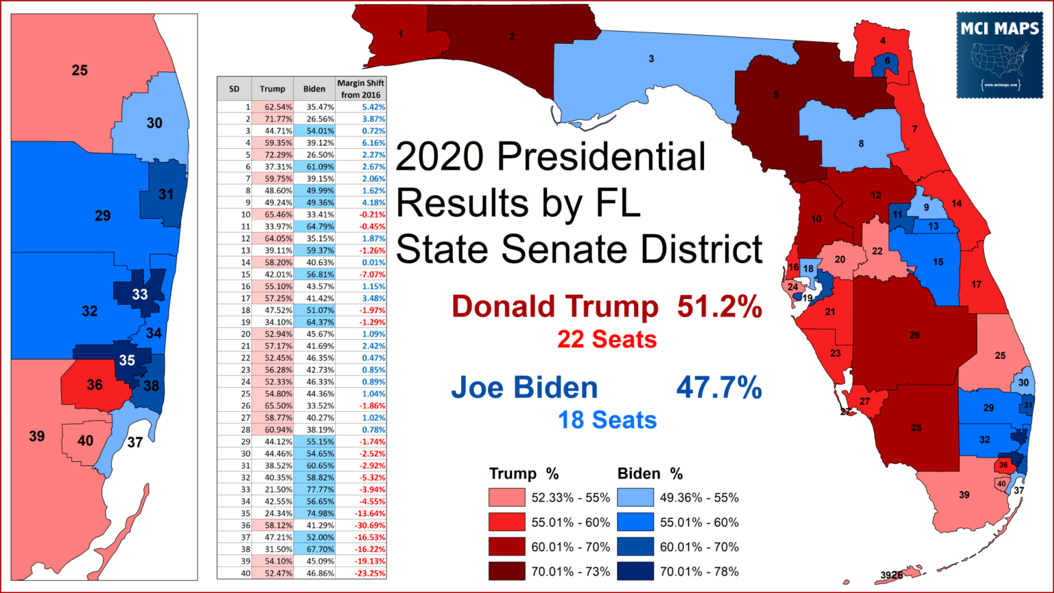 How Florida S State Senate Districts Voted In 2020 MCI Maps | Maps Of ...