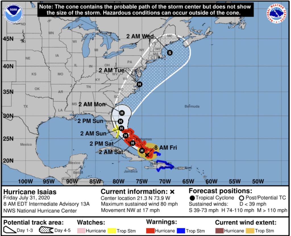 Hurricane Isaias Tracks Toward East Rain And Wind Possible For SF 