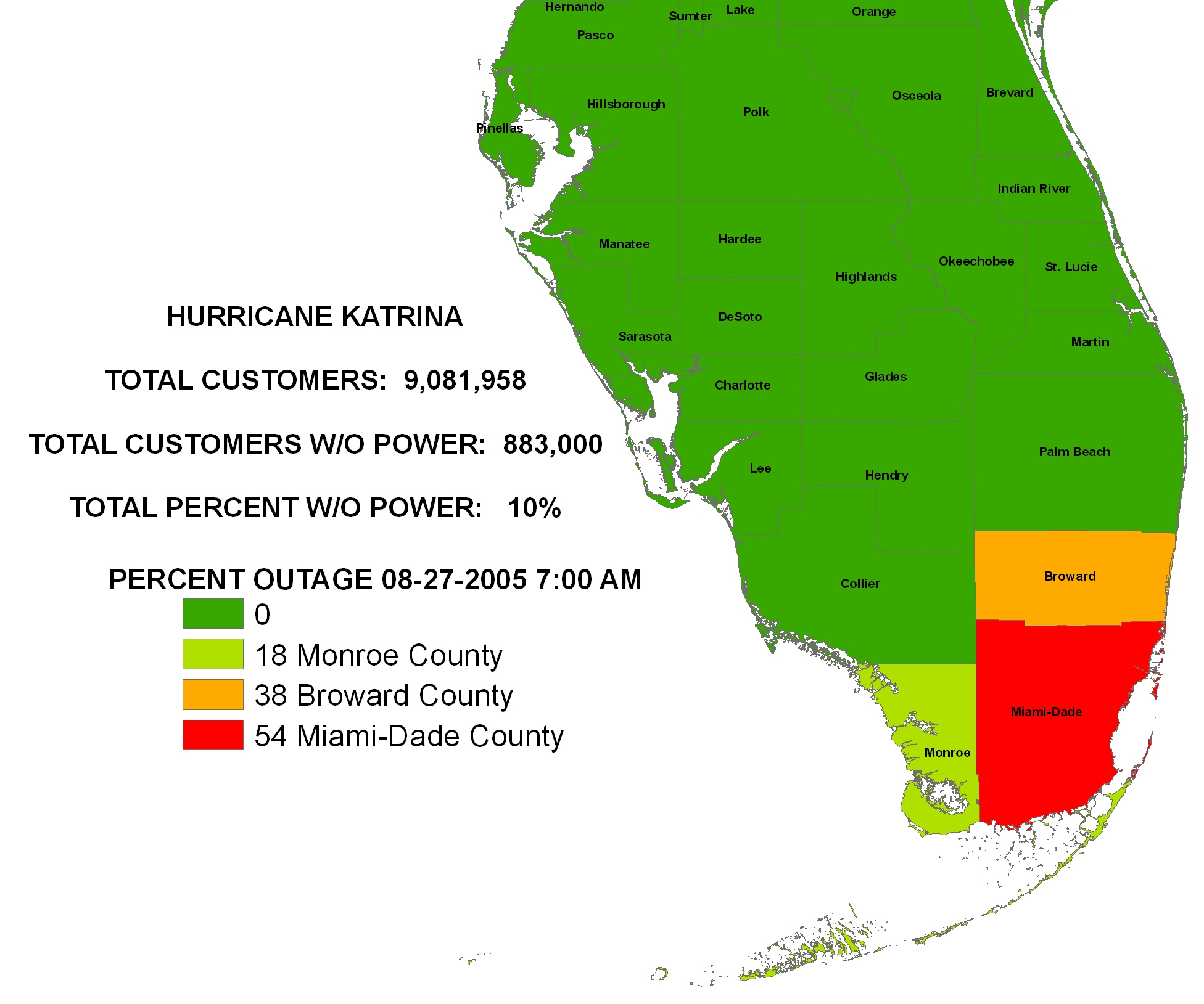 Iser Hurricane Dennis Power Outages In Florida Map Printable Maps