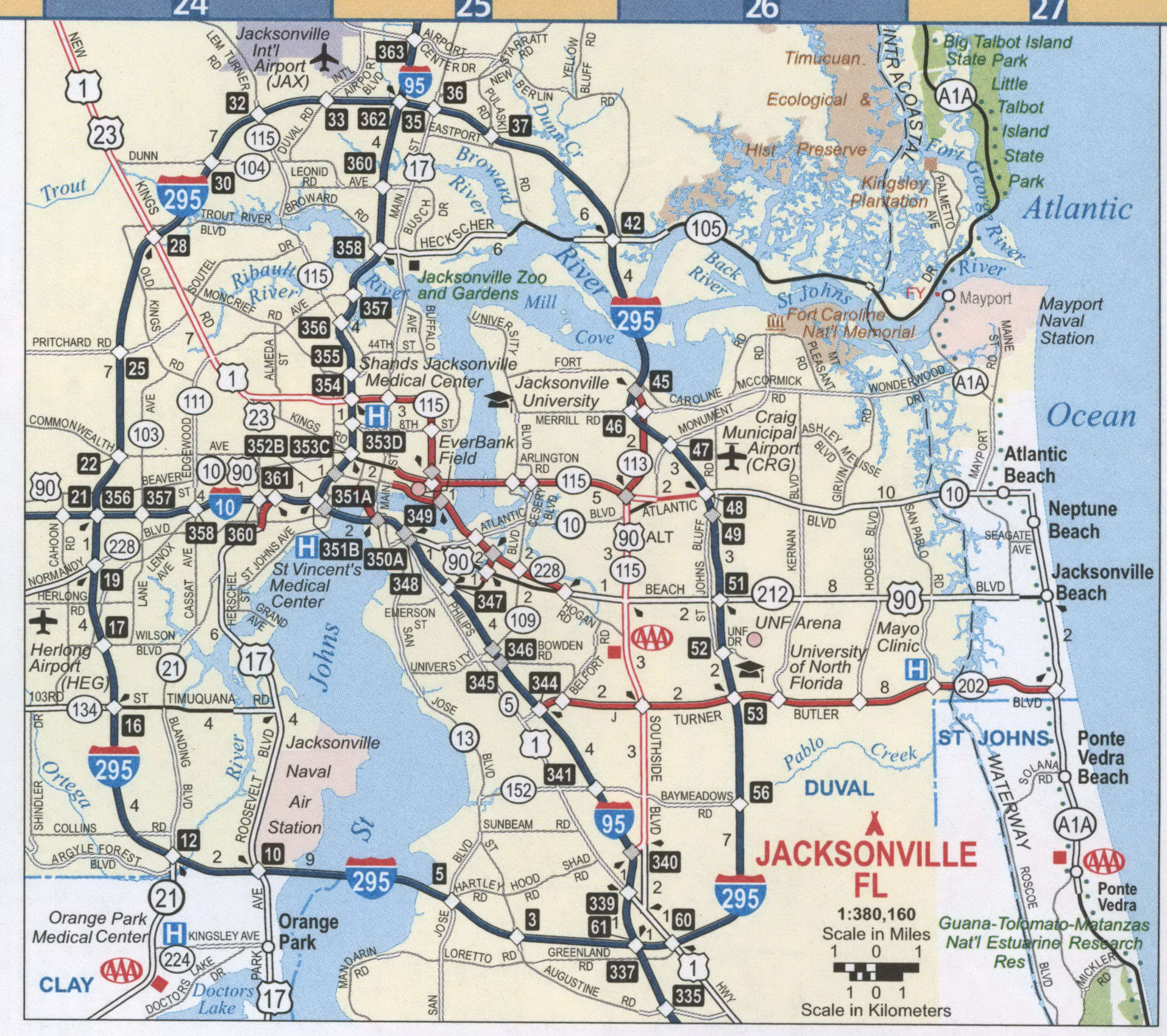 Map Of Jacksonville Florida And Surrounding Cities Maps Of Florida   Jacksonville Fl Road Map Free Map Highway Jacksonville City 