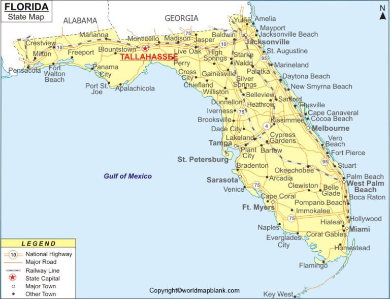 Labeled Map Of Florida With Capital Cities