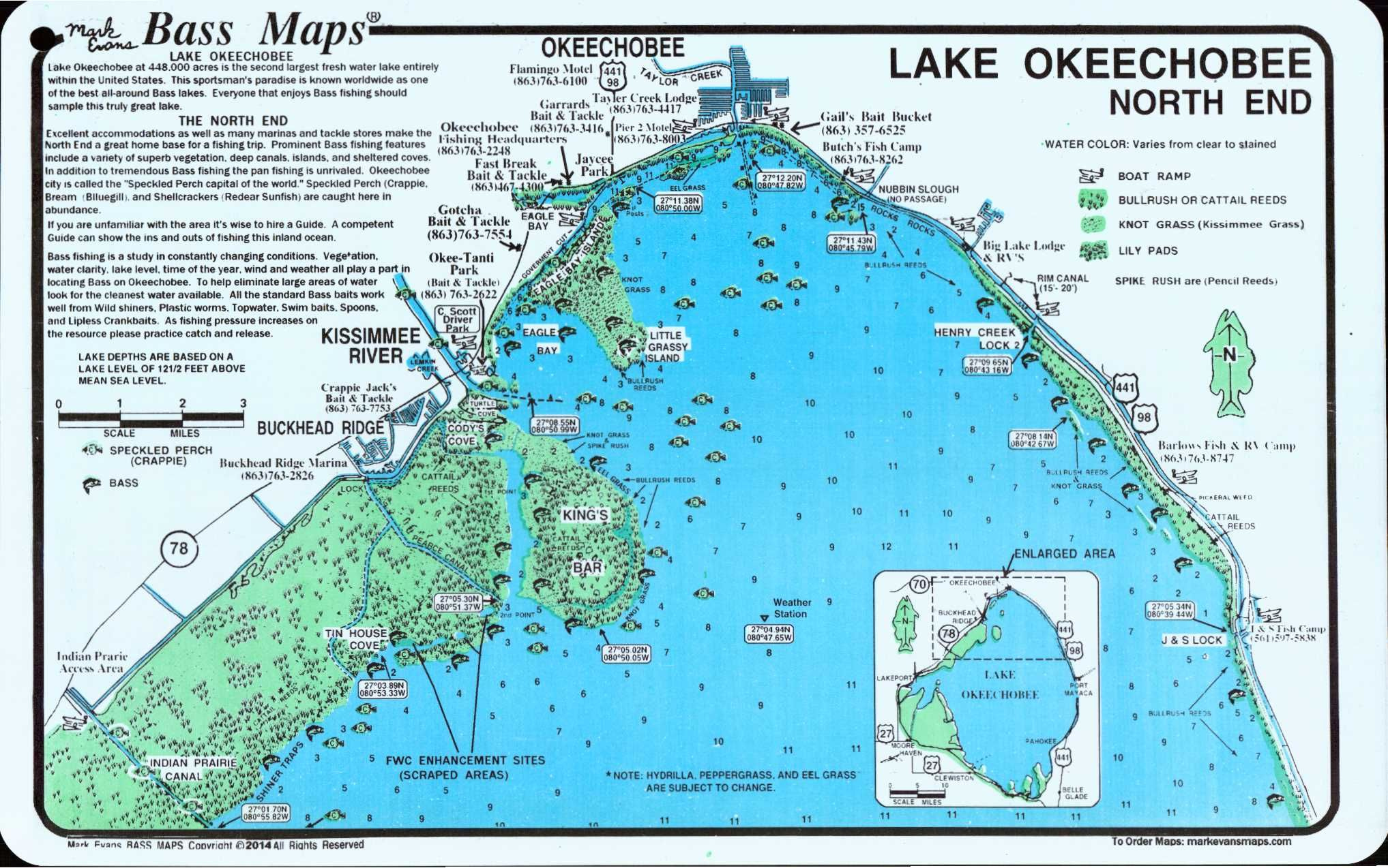 Lake Okeechobee North End Lakeport Area Bass Map 2 sided 