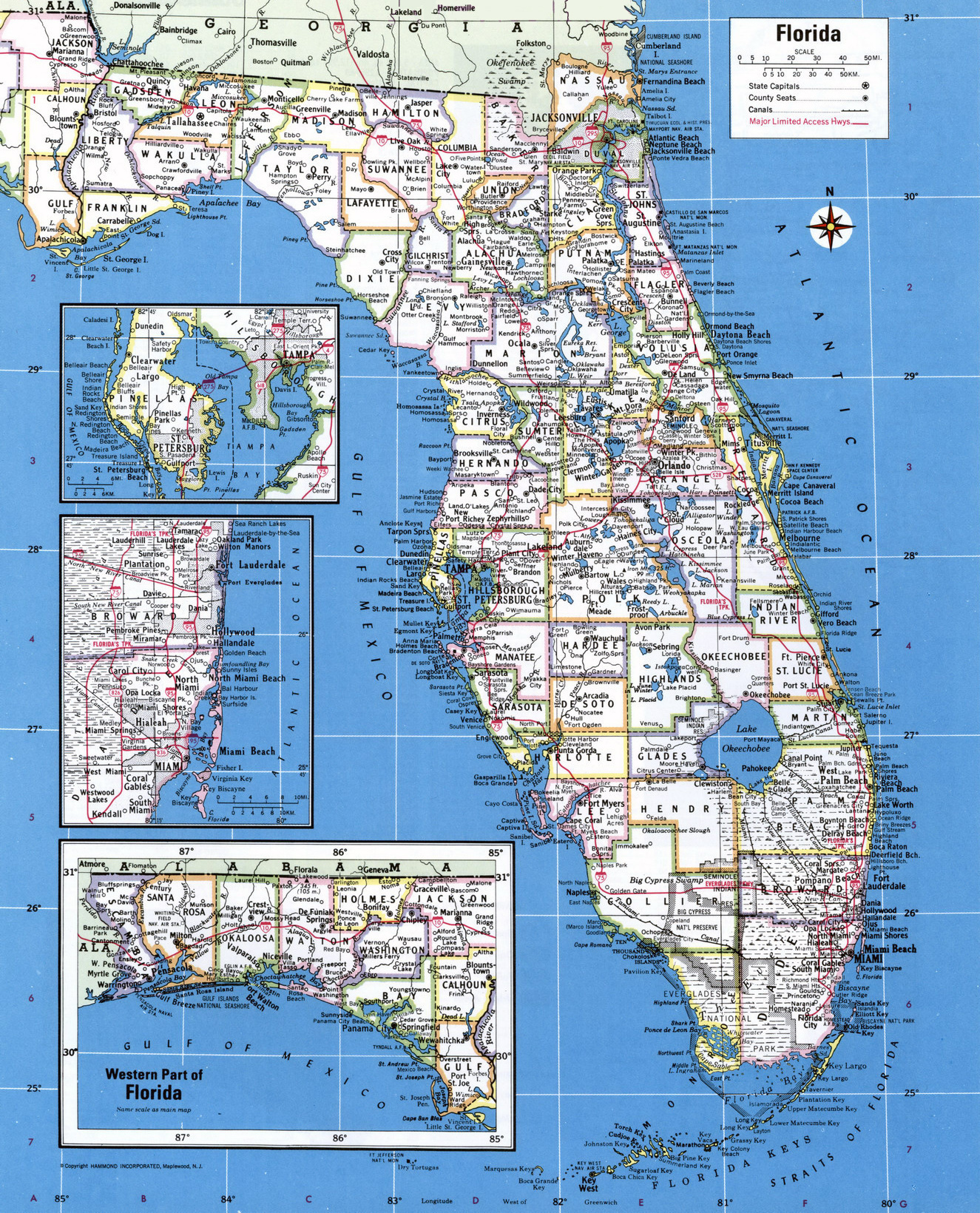 Large Administrative Map Of Florida State With Major Cities Poster 20 X 