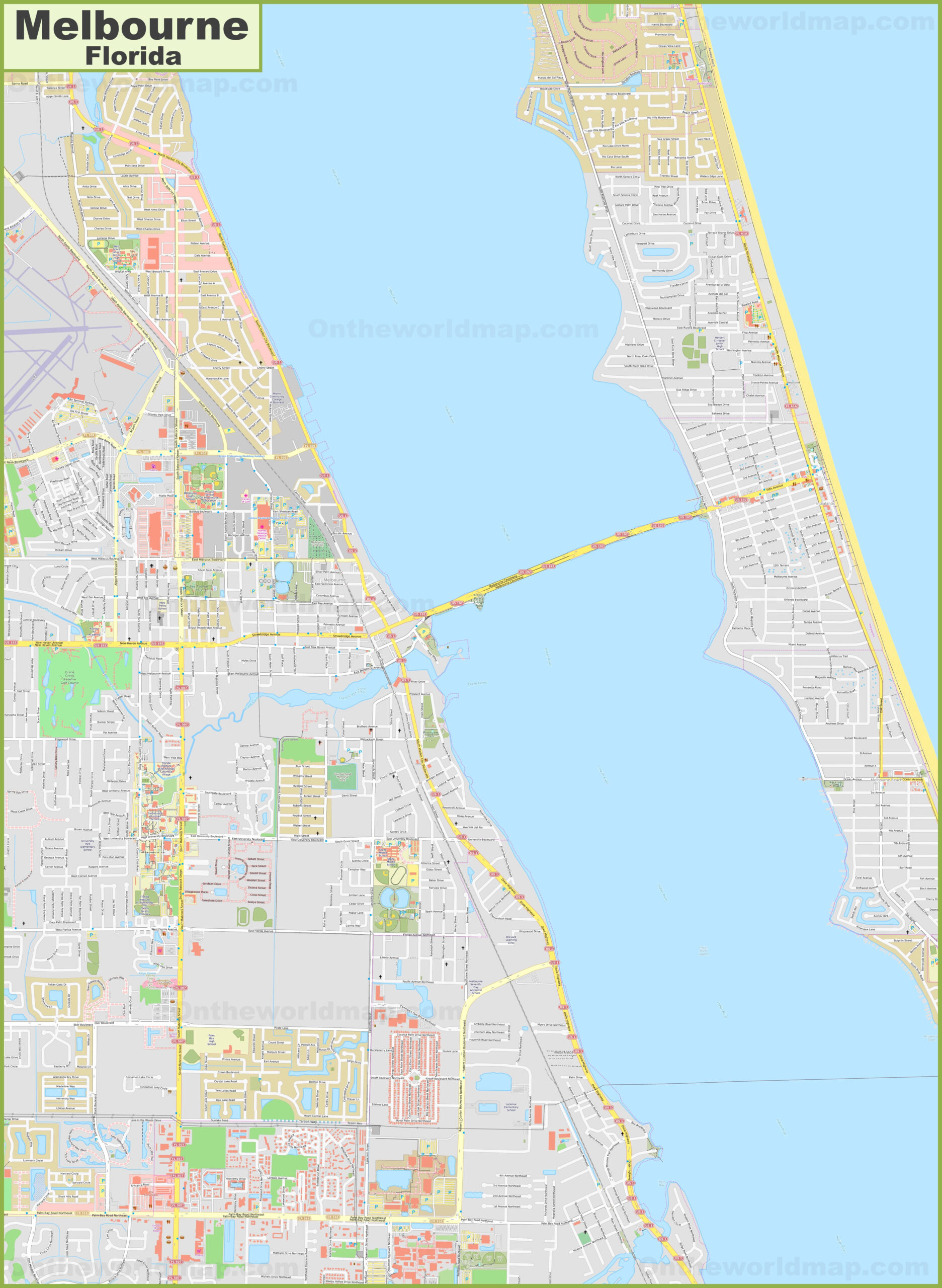Large Detailed Map Of Melbourne Florida 