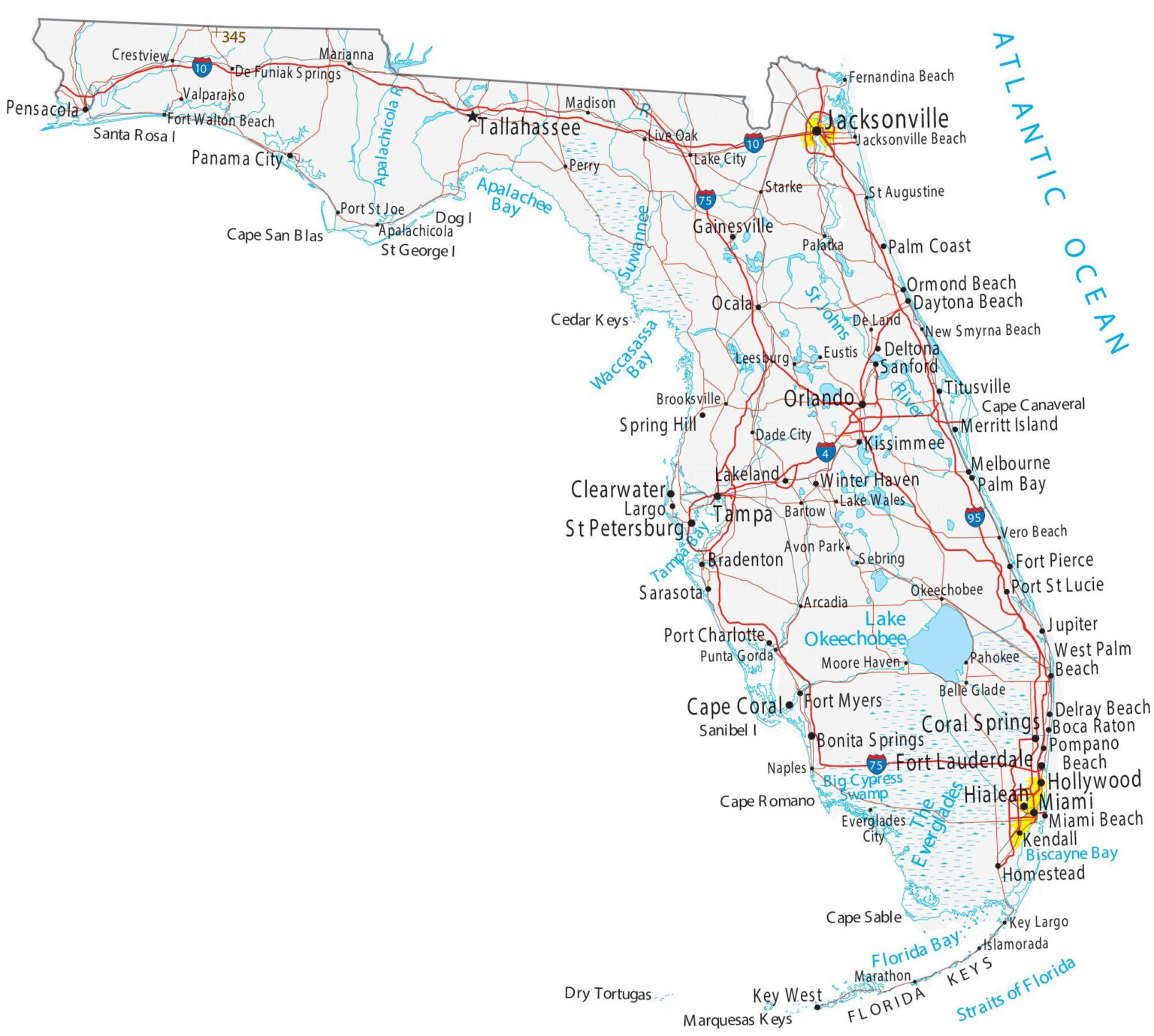 Map Of Florida Cities And Roads Gis Geography 1536x1379 