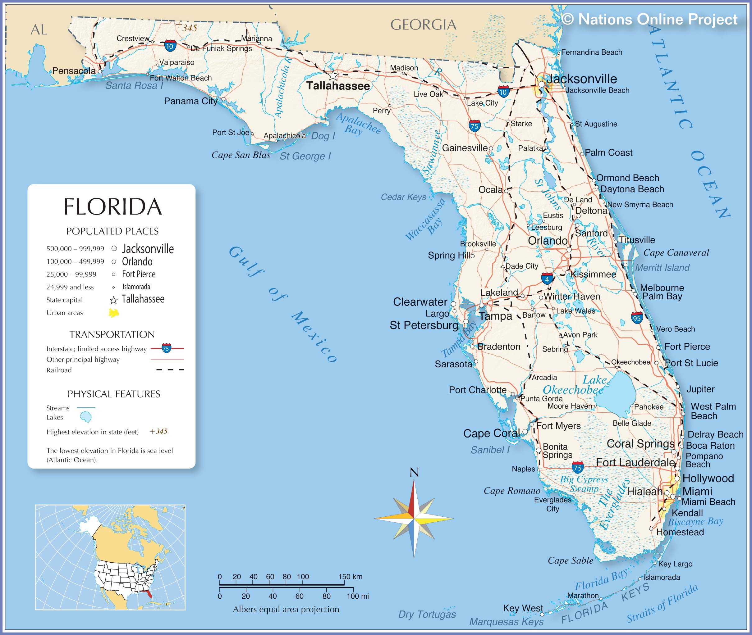Map Of Florida State USA Nations Online Project
