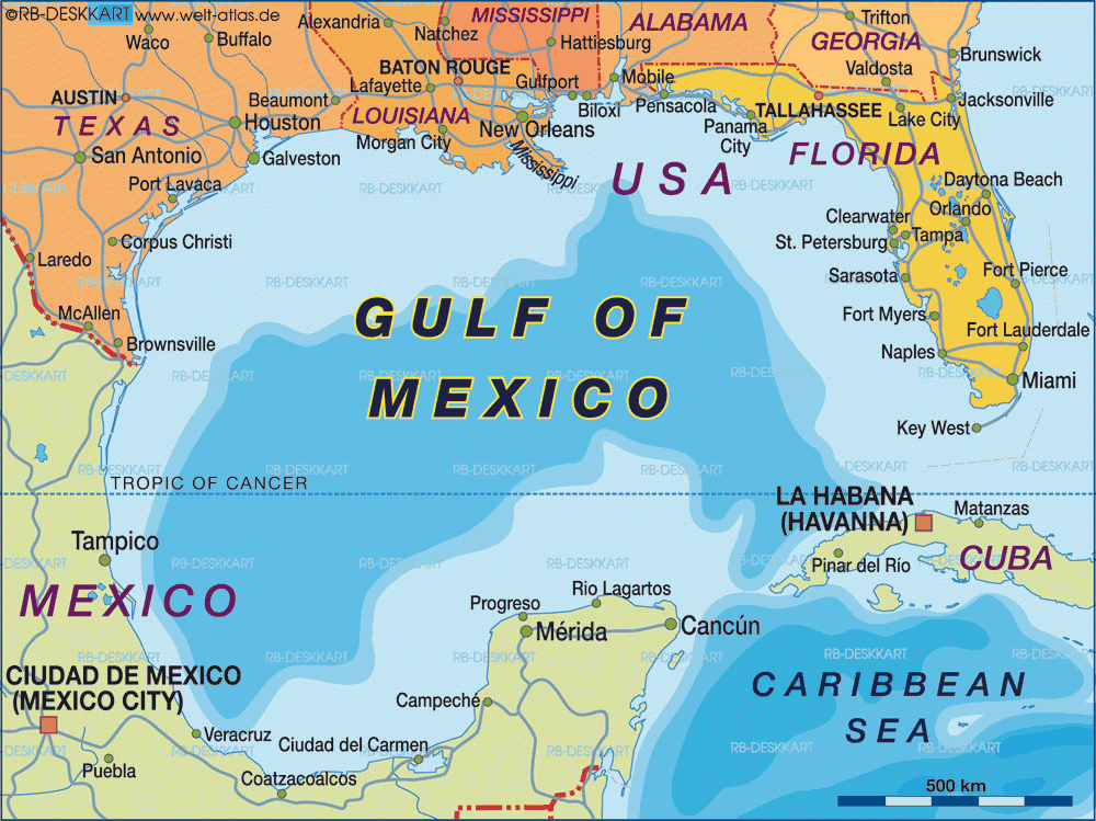 Map Of Gulf Of Mexico Region In Mexico USA Welt Atlas de