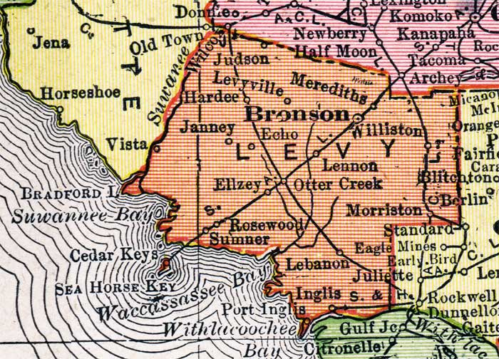 Map Of Levy County Florida 1917