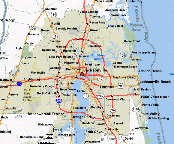 Map Of Jacksonville Florida And Surrounding Cities