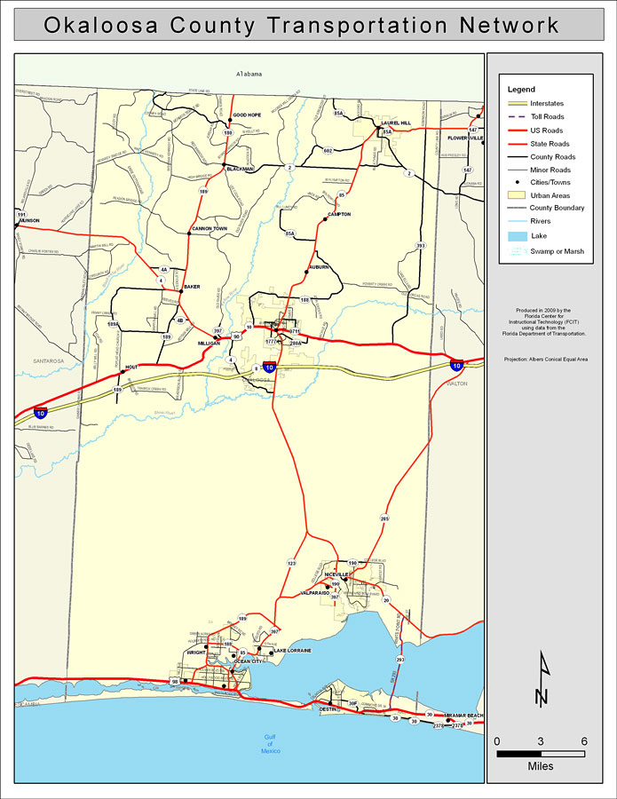 Map Of Condos On Okaloosa Island Florida Maps Of Florida   Okaloosa County Road Network Color 2009 