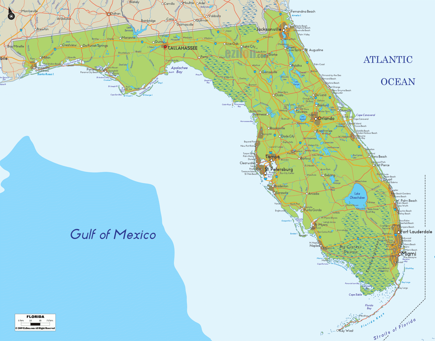 Physical Map Of Florida Ezilon Maps