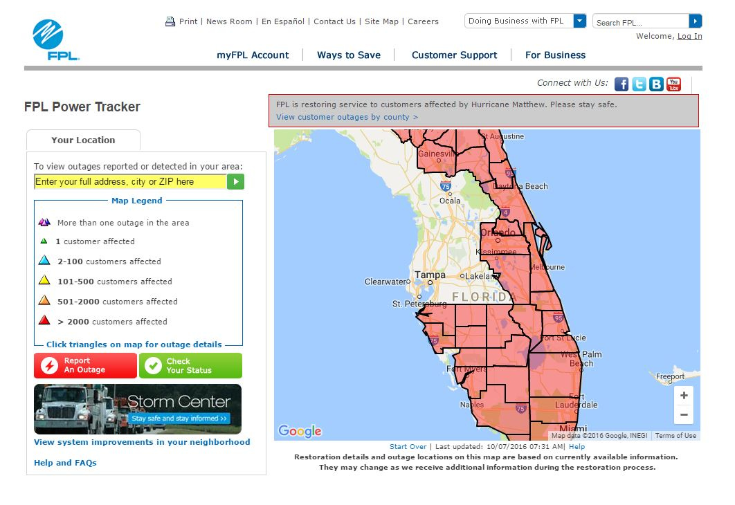 Power Outages In Florida Map Florida Map