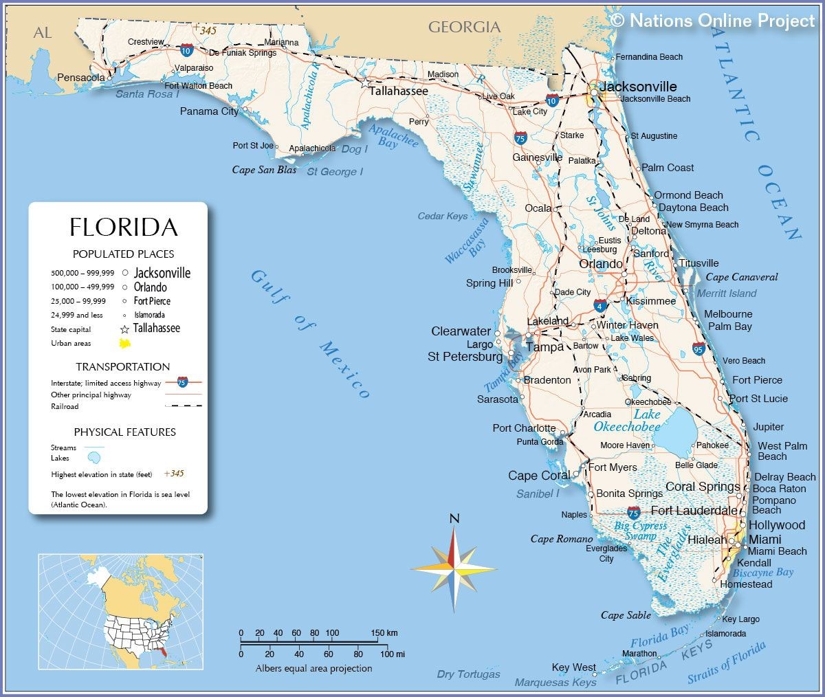 Reference Map Of Florida USA Nations Online Project Detailed Map 