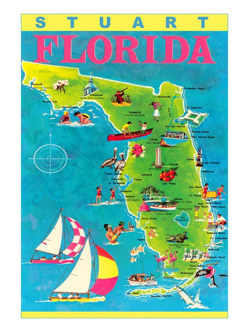 Stuart Florida Map With Attractions Print Wall Art Walmart 