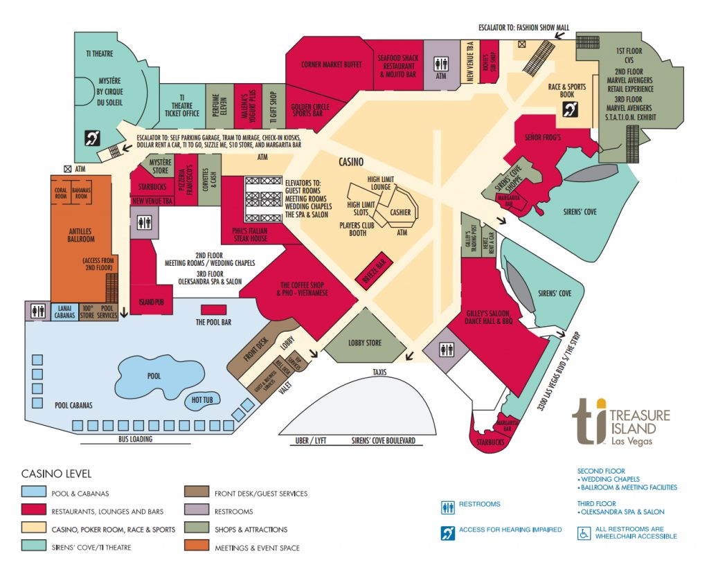 Ti Hotel Property Map Treasure Island Hotel And Casino Las Vegas 