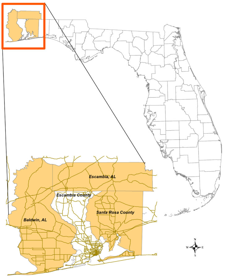 Map of Escambia County Florida