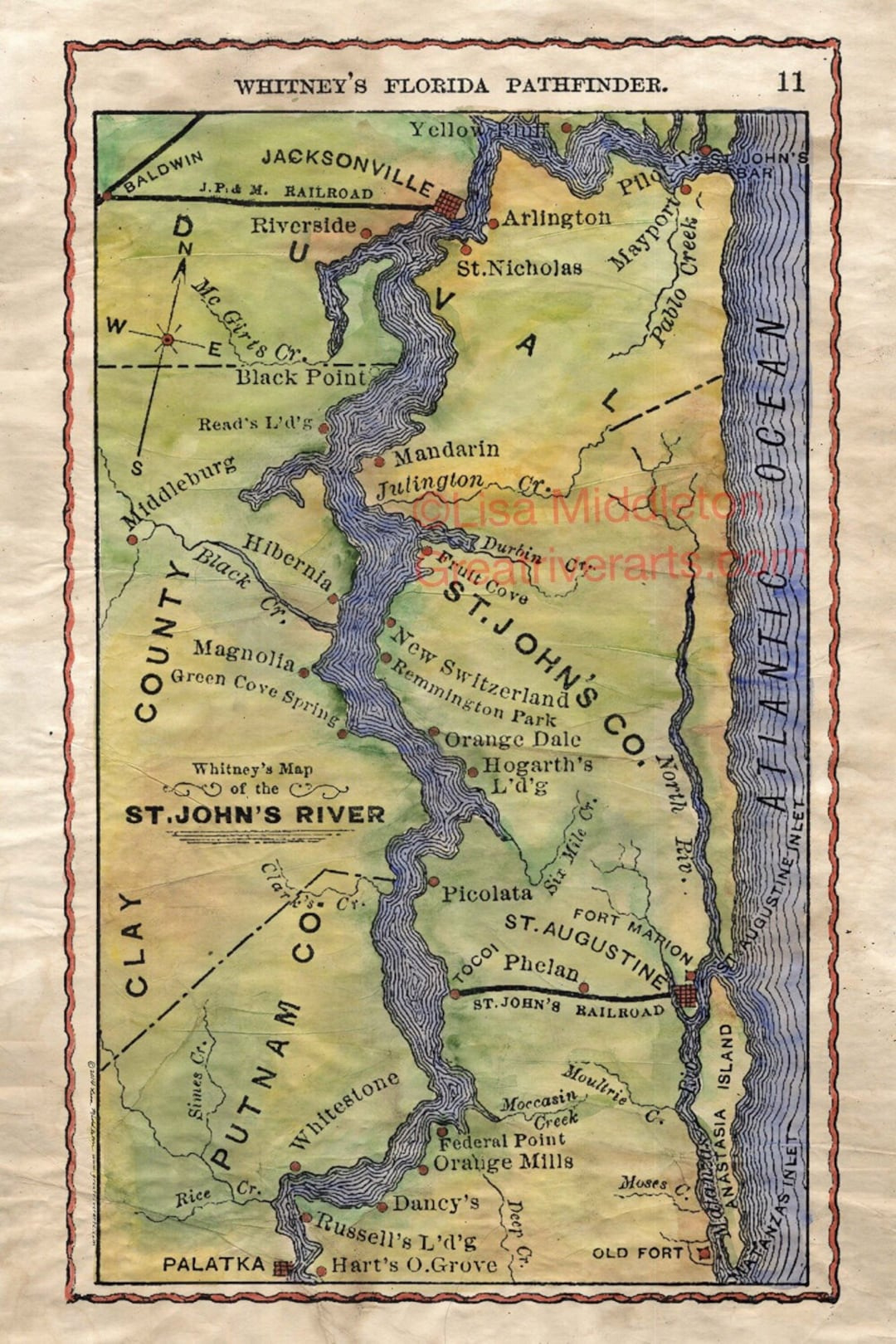 118 St. John&amp;#039;S River Vintage Map,Vintage Map Art,Florida Vintage within Map Of St Johns River In Florida