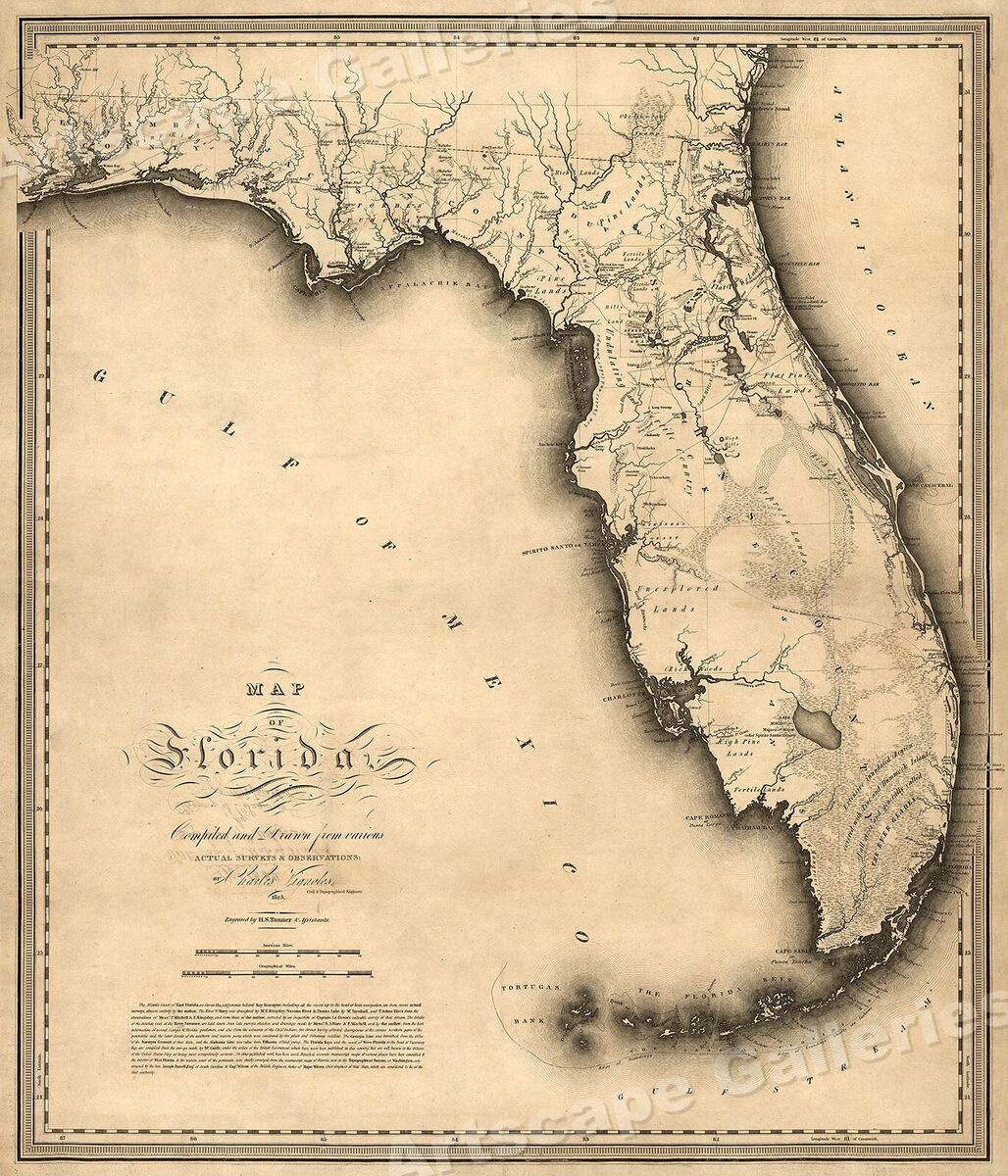 1823 Historic Map Of Florida And Gulf Of Mexico - 20X24 | Ebay within Map of the Gulf of Florida
