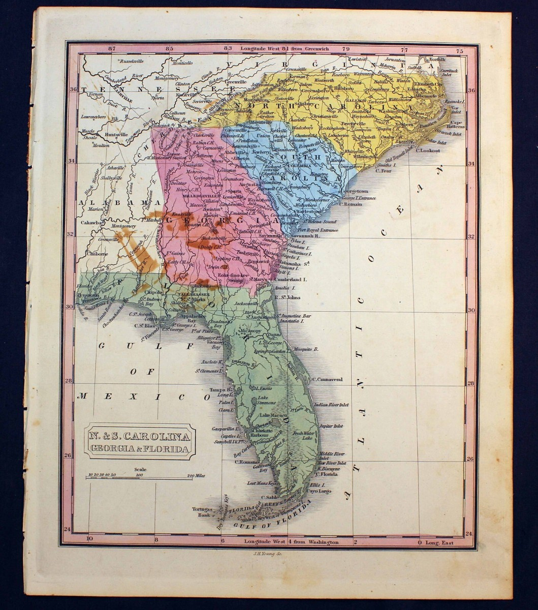 1832 Florida Georgia North &amp;amp; South Carolina M. Malte-Brun Color with Map of South Carolina and Georgia and Florida