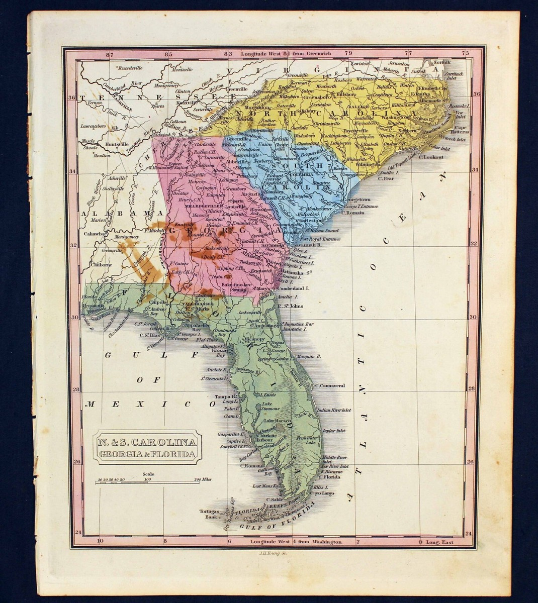 1832 Florida Georgia North &amp;amp; South Carolina M. Malte-Brun Color within Map Of South Carolina To Florida