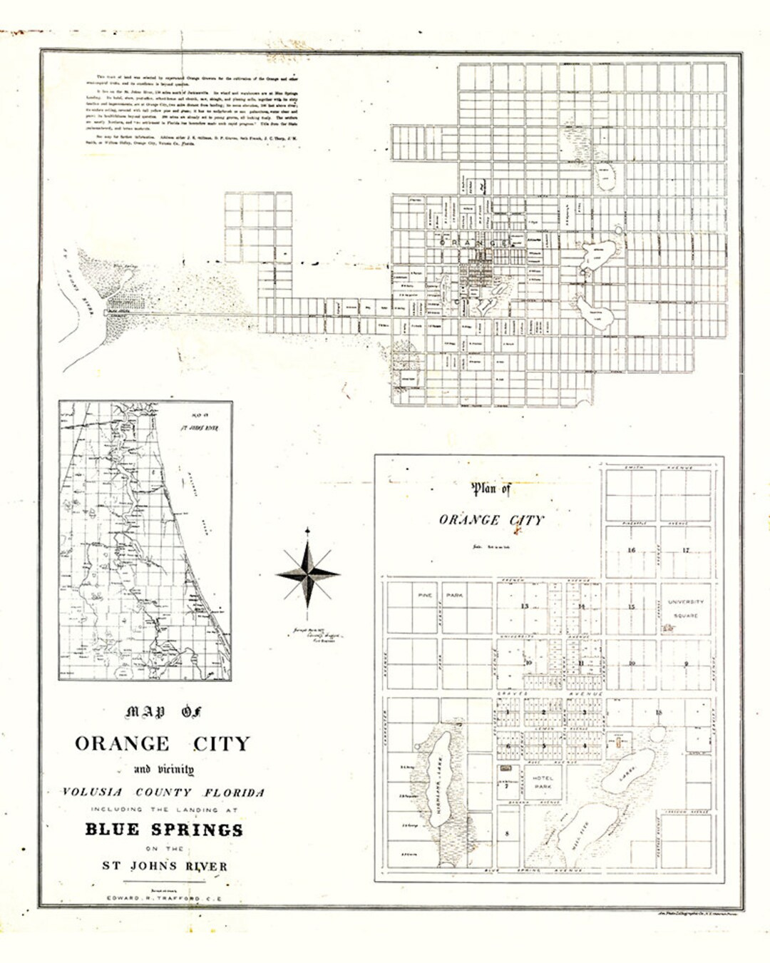 1877 Map Of Orange City Volusia County Florida Blue Springs Saint pertaining to Map of Orange City Florida