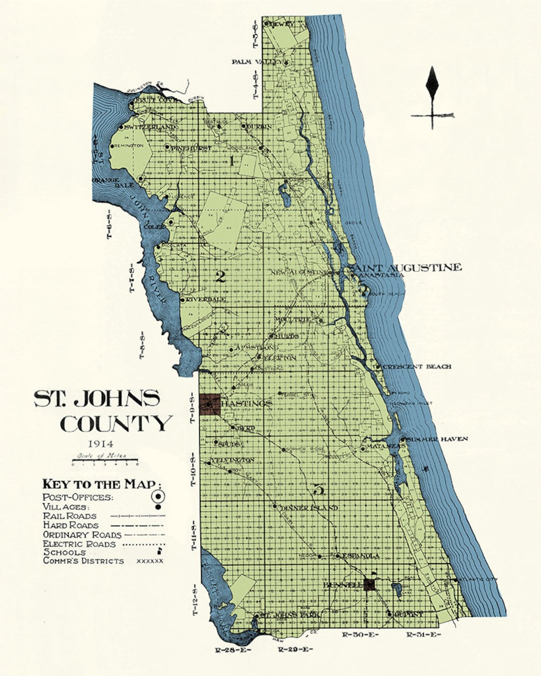 1914 Map Of Saint Johns County Florida - Etsy with Map Of St Johns Florida