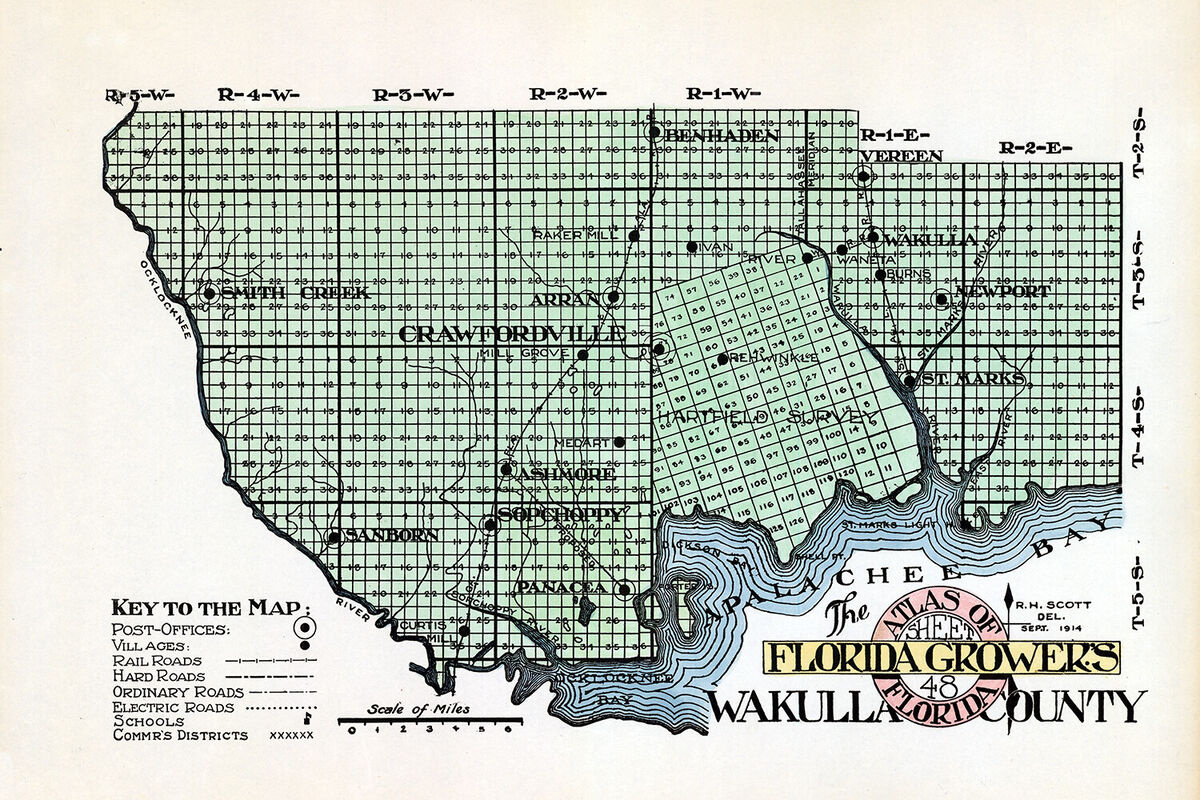 1914 Map Of Wakulla County Florida Crawfordville in Map Of Wakulla County Florida