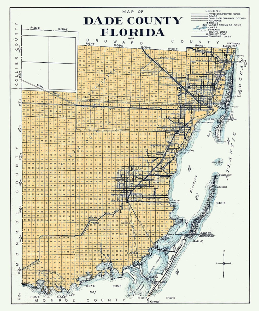 1926 Map Of Dade County Florida - Etsy throughout Map of Dade County Florida