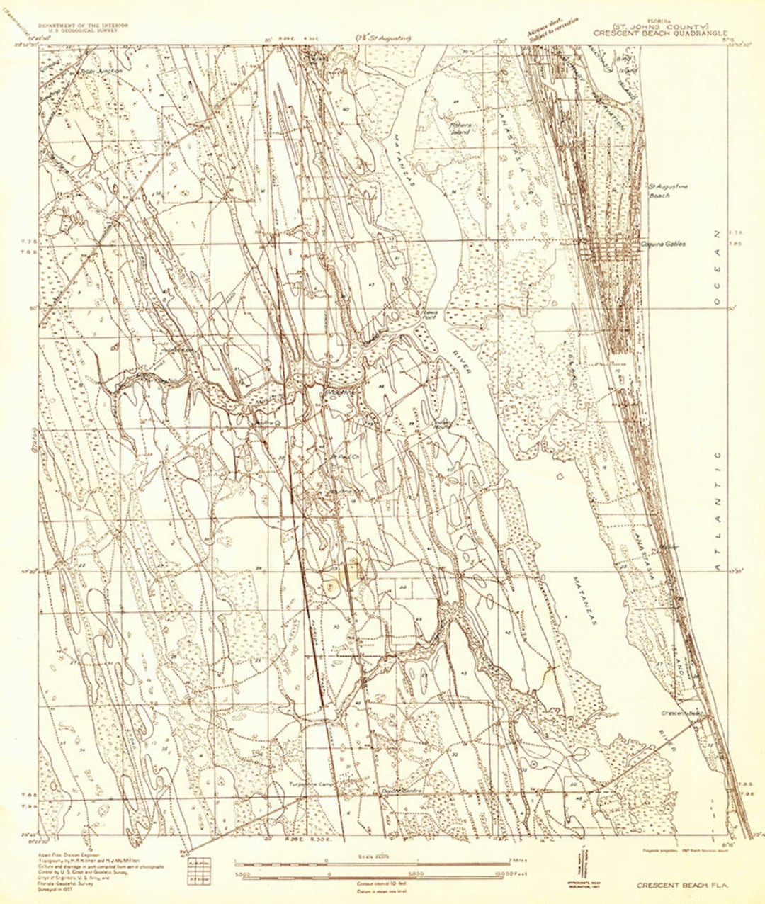 1937 Topo Map Of Crescent Beach Florida Quadrangle - Etsy intended for Map of Crescent Beach Florida