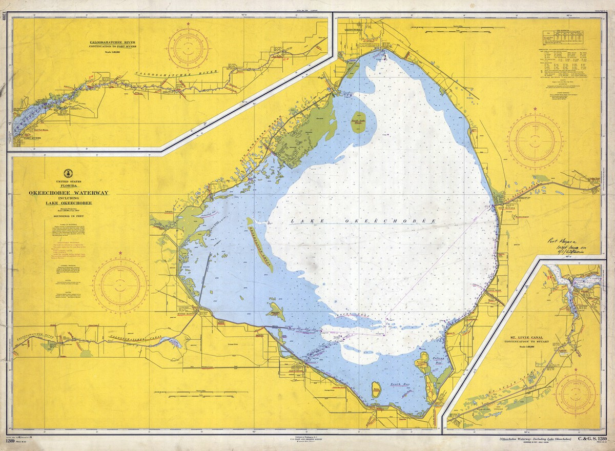 1958 Seekarte Des Lake Okeechobee Florida throughout Map of Lake Okeechobee Florida