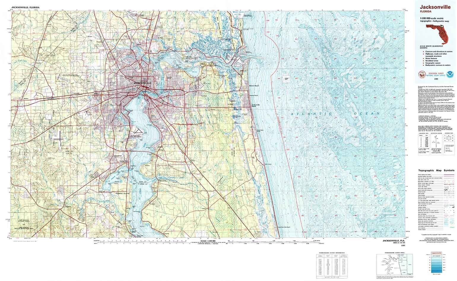 1980 Topo Map Of Jacksonville Florida - Etsy for Topographic Map of Jacksonville Florida