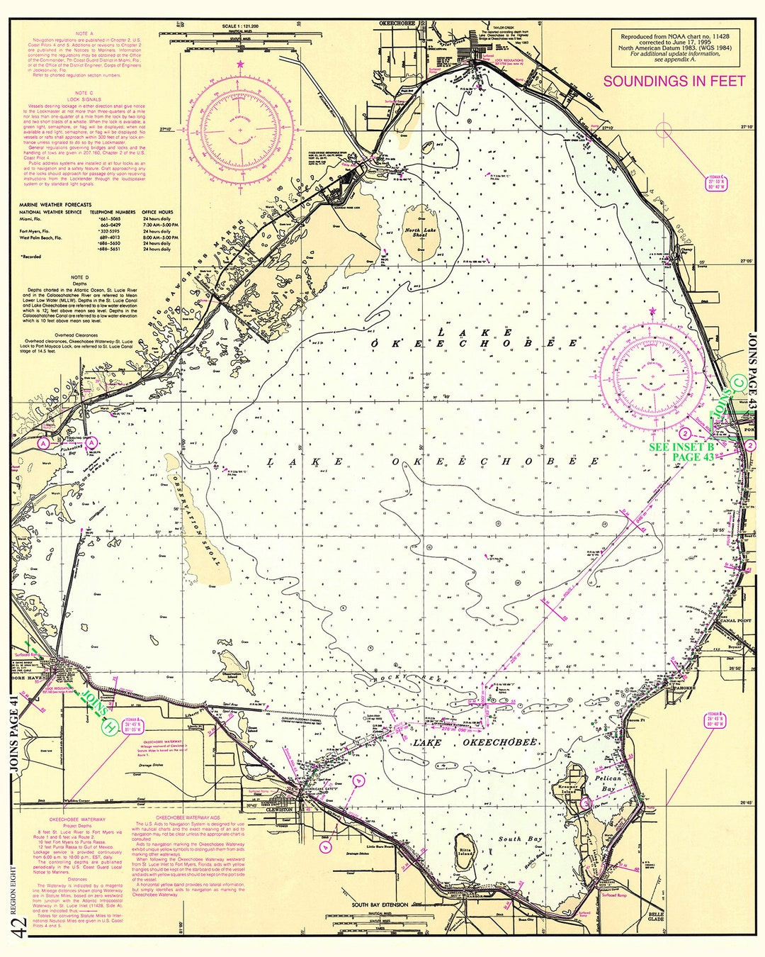 1996 Nautical Chart Map Of Lake Okeechobee Florida - Etsy inside Fishing Map of Lake Okeechobee Florida