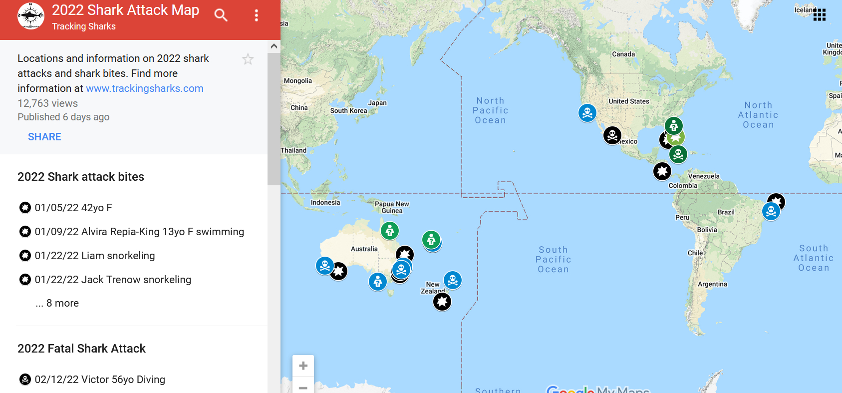 2022 Shark Attack Map • Tracking Sharks with Map Of Shark Attacks In Florida