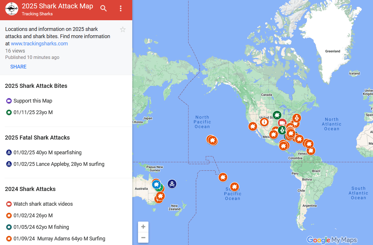 2025 Shark Attack Map • Tracking Sharks inside Map Of Shark Attacks In Florida